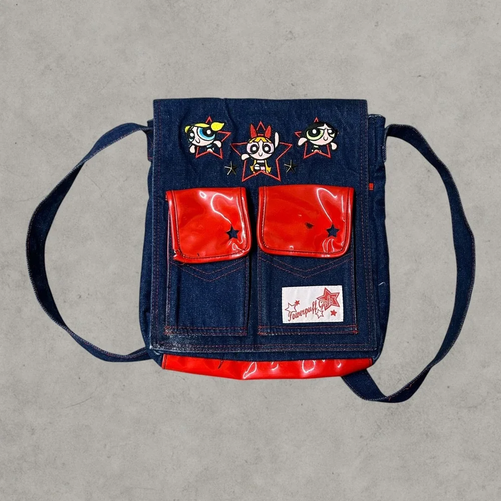 Powerpuff Girls Denim Backpack Girls OS Blue Red Vintage 2000 Cartoon Network